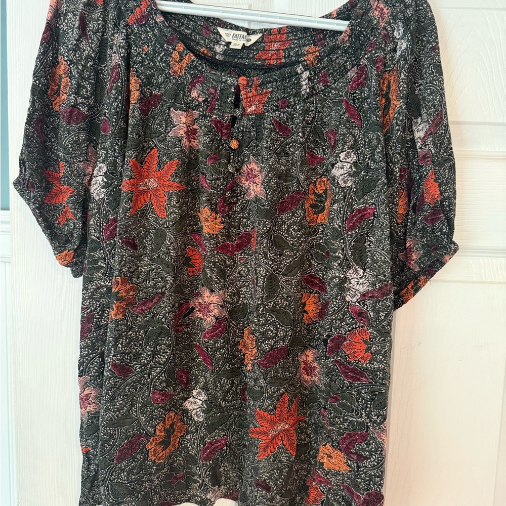 Fat Face Black Relaxed Buttoned Blouse